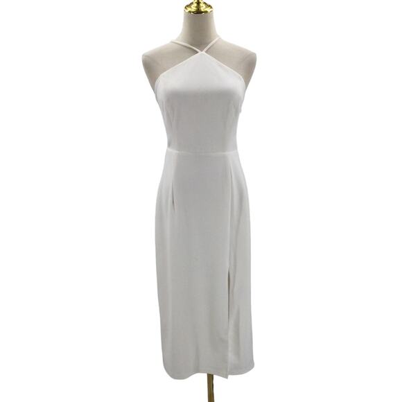 LULU'S M Glamorous Adornment Ivory Halter Strappy Bow Midi Dress NEW B66 - Picture 2 of 12